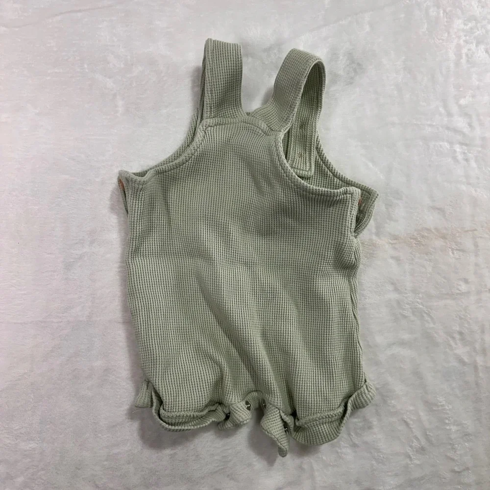 Disney Baby Mickey Mouse Pluto Overalls 3-6M Green Waffle‎ Knit organic Cotton
